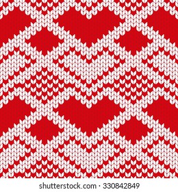 Abstract Christmas vector seamless knitting pattern. Heart included in pattern design. 