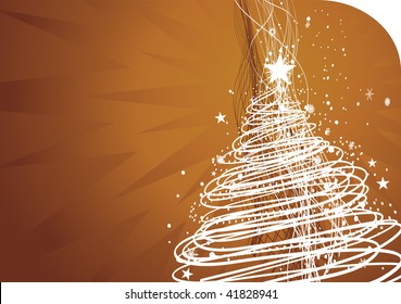 Abstract christmas wave line tree with snow background, vector illustration for xmas