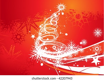 Abstract christmas wave line tree with snow background, vector illustration for xmas