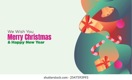 Abstract Christmas Web Template with Blank Copy Space and Festive Decorations. abstract fluid christmas background with gift box and ornamental vector illustration 