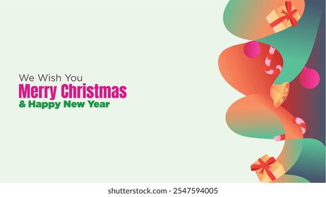 Abstract Christmas Web Template with Blank Copy Space and Festive Decorations. abstract fluid christmas background with gift box and ornamental vector illustration 