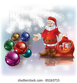 Abstract Christmas white greeting with Santa and gifts