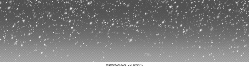 Abstract christmas winter background from snowflakes blown by the wind on a background. White dust light png. Heavy snowfall, snowflakes in different shapes and forms.