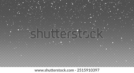 Abstract christmas winter background from snowflakes blown by the wind on a background. White dust light png. Heavy snowfall, snowflakes in different shapes and forms.