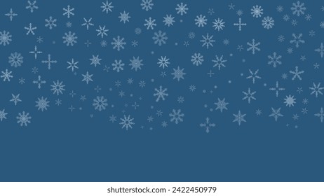 Abstract Christmas and winter  background with white snowflakes border on dark blue background. Winter snow overlay, banner and cover. Vector.