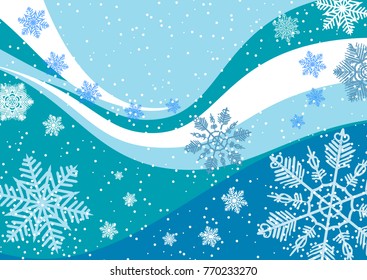 Abstract Christmas winter design with snowflakes on blue background. Vector Illustration