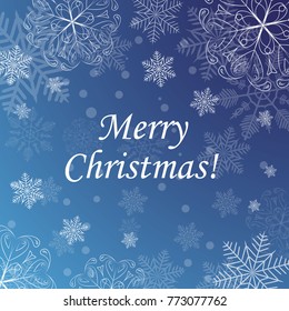 Abstract Christmas winter design with snowflakes on blue background. Vector Illustration