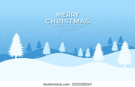 Abstract Christmas winter landscape background with snowflake and tree cartoon illustration decoration