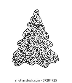 Abstract christmas winter tree isolated on white background, vector illustration