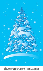 Abstract christmas winter tree in the snow on blue background, vector illustration