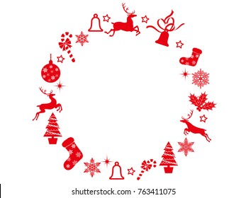 An Abstract Christmas Wreath Frame With Assorted Christmas Graphic Elements, Vector Illustration.