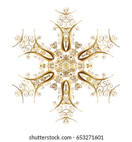 Abstract Christmass illustration with gold snowflakes on a white background. Vector Christmas party design template.