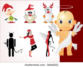 abstract christmastime background with santa poses