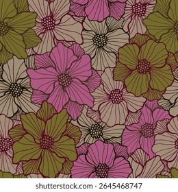 Abstrait chrysanthemum bloom échantillon périodique. Arrière-plan bouquet bio. Fleur de coquelicot aux pétales tapissés. Impression textile. Jardin fleur printemps motif sans fin nature Image vectorielle.