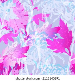 Abstract chrysanthemum seamless pattern. Surface design for fabric, wallpaper, wrapping paper, invitation card. Floral abstraction. Square vector EPS file.  Lilac, pink, light grey colors. Art print.