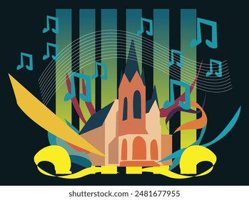 Abstract Church Music Create an abstract piece of music inspired by the atmosphere of a church. The composition should include:Sacred ambiance with organ and choir eight