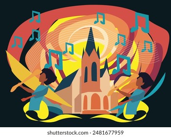 Abstract Church Music Create an abstract piece of music inspired by the atmosphere of a church. The composition should include:Sacred ambiance with organ and choir nine