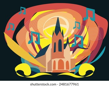 Abstract Church Music Create an abstract piece of music inspired by the atmosphere of a church. The composition should include:Sacred ambiance with organ and choir angle