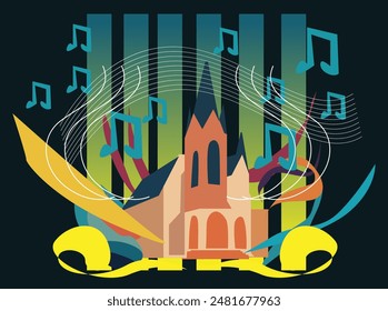 Abstract Church Music Create an abstract piece of music inspired by the atmosphere of a church. The composition should include:Sacred ambiance with organ and choir seven