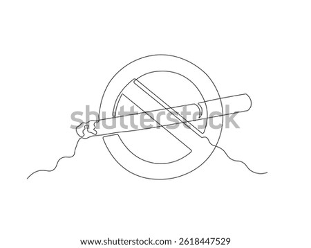 Abstract cigarette in forbidding sign,continuous single line art hand drawing sketch logo