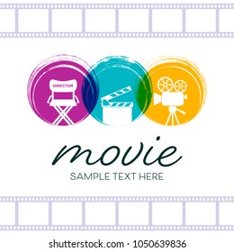 Abstract cinema poster design with retro movie signs
