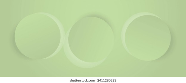 Abstract circle backdrop for cosmetic product. Collection of 3 uxury geometric eleglant green background with copy space, vector illustration