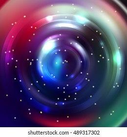 Abstract circle background. Blue, red, green colors. Vector design.  Vector infinite round tunnel of shining flares.  