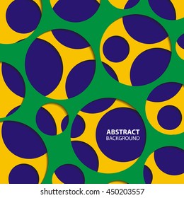 Abstract circle background in Brazil flag colors. Vector illustration.