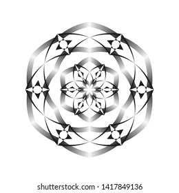Abstract circle background. Geometric trendy round pattern, sign, symbol, logo, emblem, icon. Black and white graphic, vector illustration.