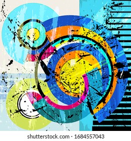 abstract circle background, illustration with strokes, splashes and geometric lines