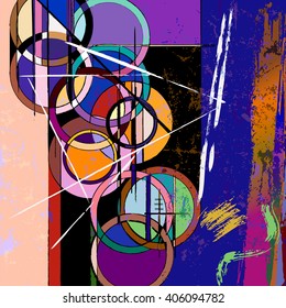 abstract circle background, with paint strokes and splashes, retro/vintage style 