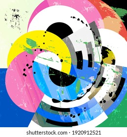 fondo de círculo abstracto, estilo retro, con trazos de pintura y salpicaduras, gruñido