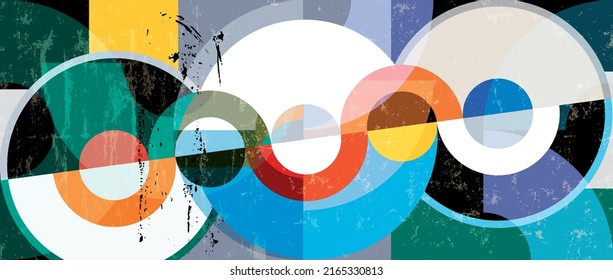 abstract circle background, retro, vintage style, with paint strokes and splashes