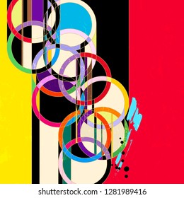 abstract circle background, retro/vintage style, with paint strokes and splashes 