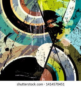 abstract circle background, retro/vintage style with paint strokes and splashes