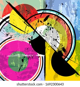 abstract circle background, retro/vintage style, with paint strokes and splashes 