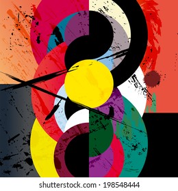 abstract circle background, retro/vintage style with paint strokes and splashes, grungy