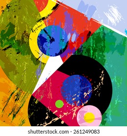 abstract circle background, retro/vintage style with paint strokes and splashes 