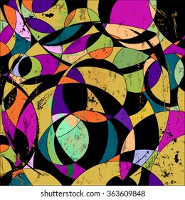 abstract circle background, retro/vintage style with paint strokes and splashes 