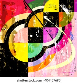 abstract circle background, retro/vintage style with paint strokes and splashes 