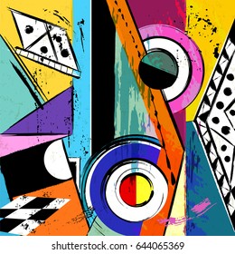 abstract circle background, retro/vintage style, illustration with paint strokes and splashes 