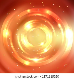 Abstract circle background, Vector design. Vector infinite round tunnel of shining flares. Yellow, orange colors.