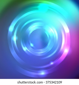 Abstract circle background, Vector design. Blue, pink colors.  Vector infinite round tunnel of shining flares.  