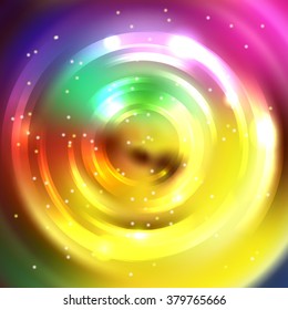 Abstract circle background, Vector design. Glowing spiral. The energy flow tunnel. Rainbow-colored. 