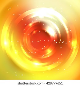 Abstract circle background, Vector design.  Vector infinite round tunnel of shining flares.  Yellow, orange colors. 