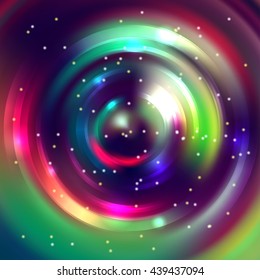 Abstract circle background, Vector design. Glowing spiral. The energy flow tunnel. Green, purple colors. 
