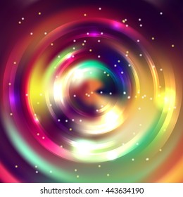 Abstract circle background, Vector design.  Infinite round tunnel of shining flares. Colorful backdrop.  