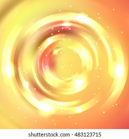 Abstract circle background, Vector design.  Vector infinite round tunnel of shining flares.  yellow, orange colors. 
