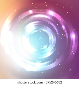 Abstract circle background, Vector design.  Vector infinite round tunnel of shining flares.  Purple, blue, beige colors. 