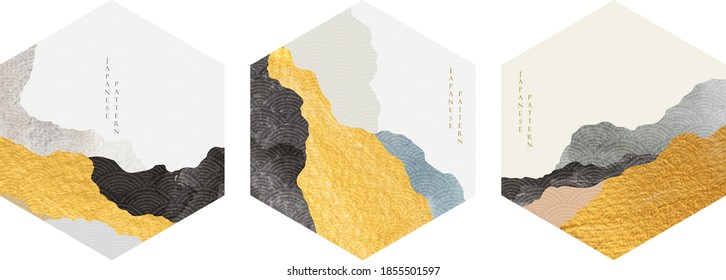 Abstract circle backgrounds in Japanese style vector. Curve element with gold and black texture in oriental style. Logo and icon design.